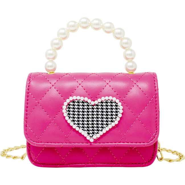 Quilted Pearl Handle Heart Bag, Hot Pink