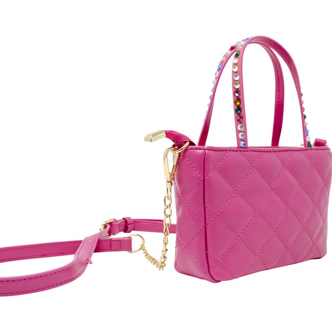 Quilted Rhinestone Tote Bag, Hot Pink - Bags - 3