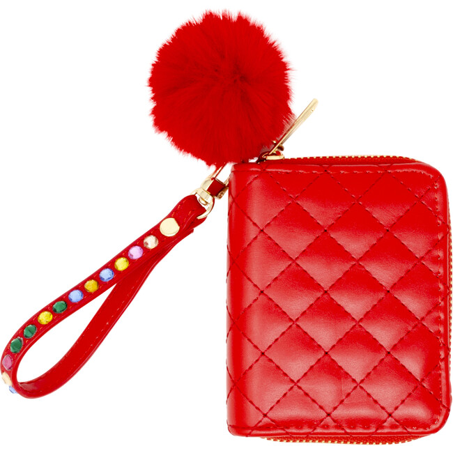 Quilted Rhinestone Strap Wallet, Red