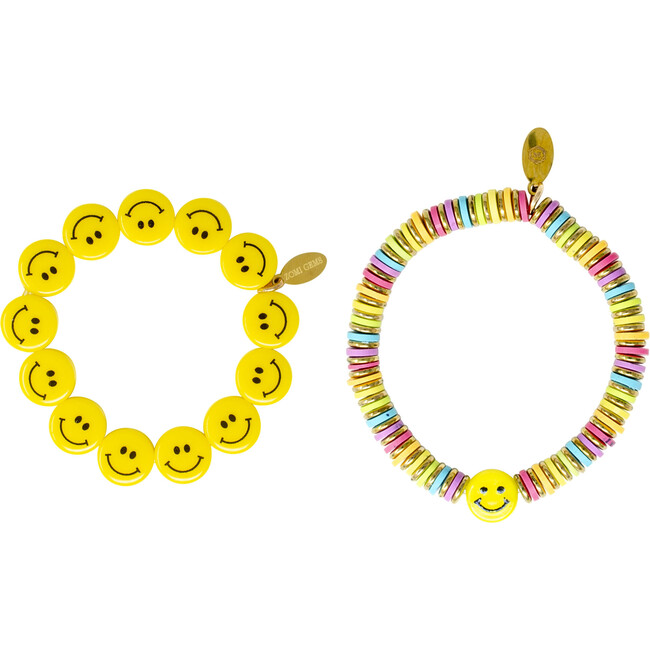 Happy Face Emoji Bracelet Set, Multicolors (Set Of 2)