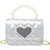 Quilted Pearl Handle Heart Bag, Silver - Bags - 1 - thumbnail