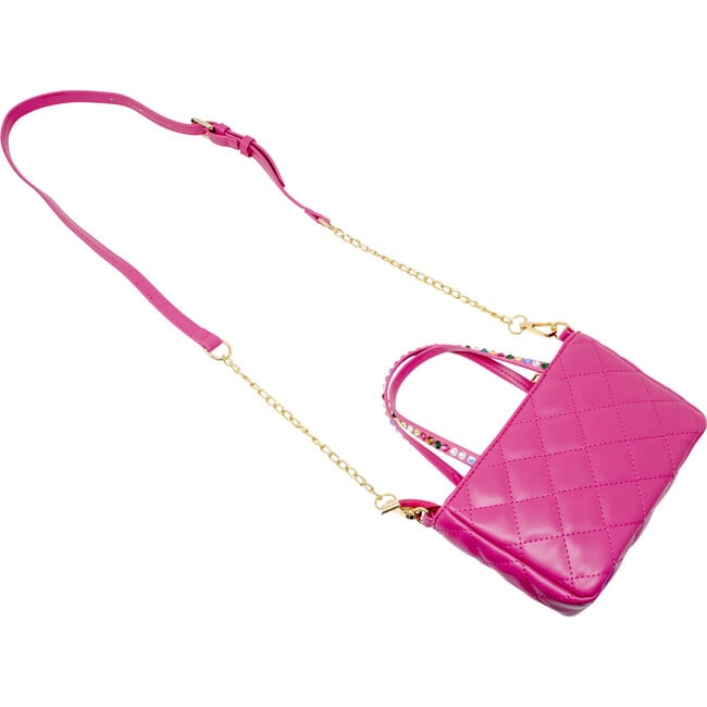 Quilted Rhinestone Tote Bag, Hot Pink - Bags - 4