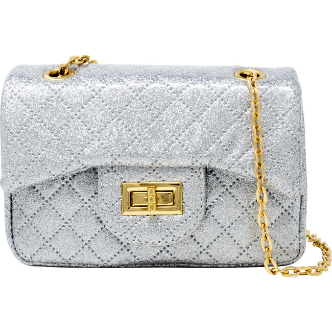 Classic Quilted Sparkle Mini Handbag, Silver