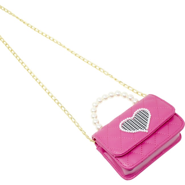 Quilted Pearl Handle Heart Bag, Hot Pink - Bags - 3