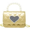 Quilted Pearl Handle Heart Bag, Gold - Bags - 1 - thumbnail