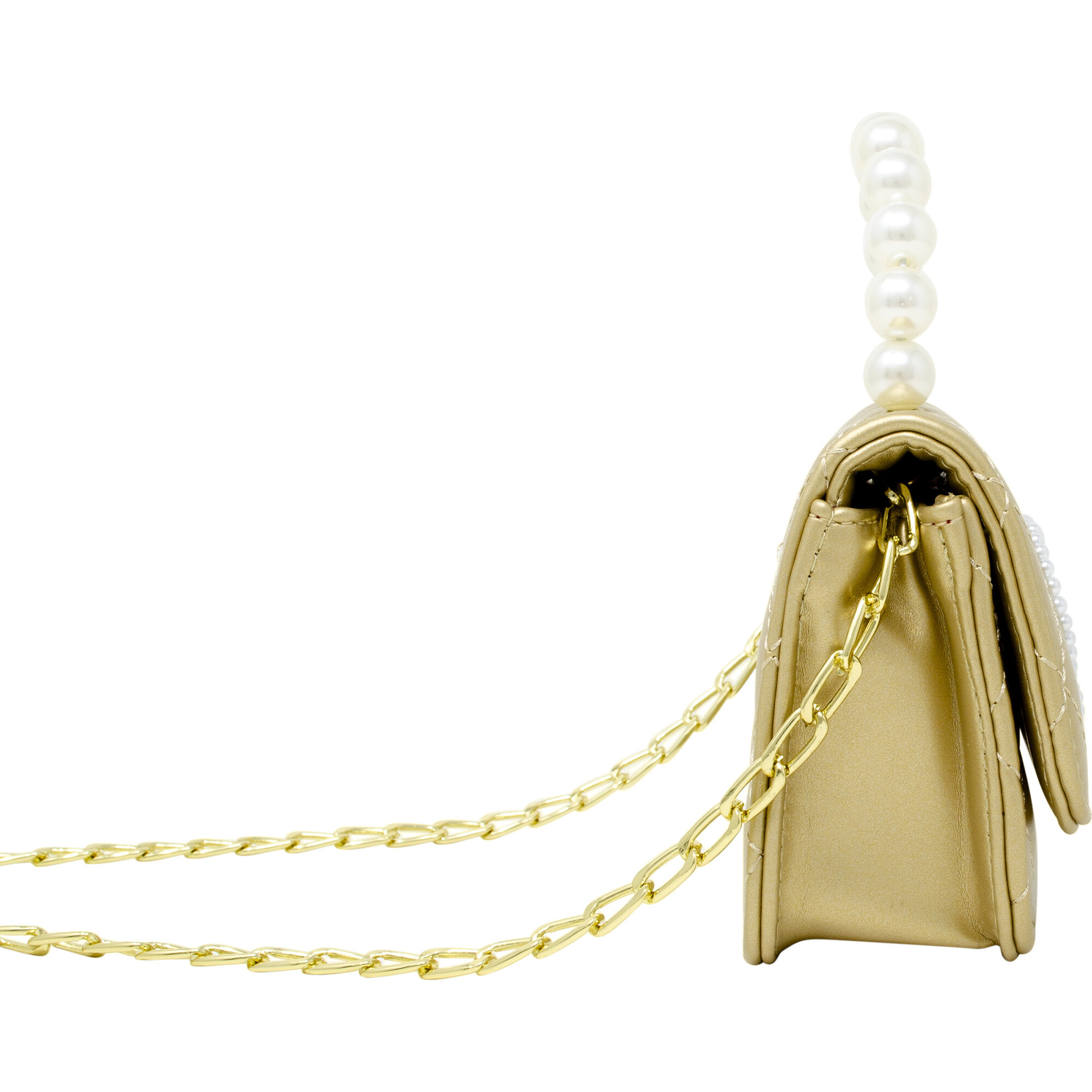 Quilted Pearl Handle Heart Bag, Gold - Zomi Gems Bags