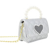 Quilted Pearl Handle Heart Bag, Silver - Bags - 3