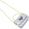 Quilted Pearl Handle Heart Bag, Silver - Bags - 4