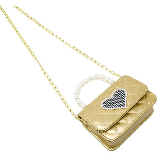 Quilted Pearl Handle Heart Bag, Gold - Bags - 4