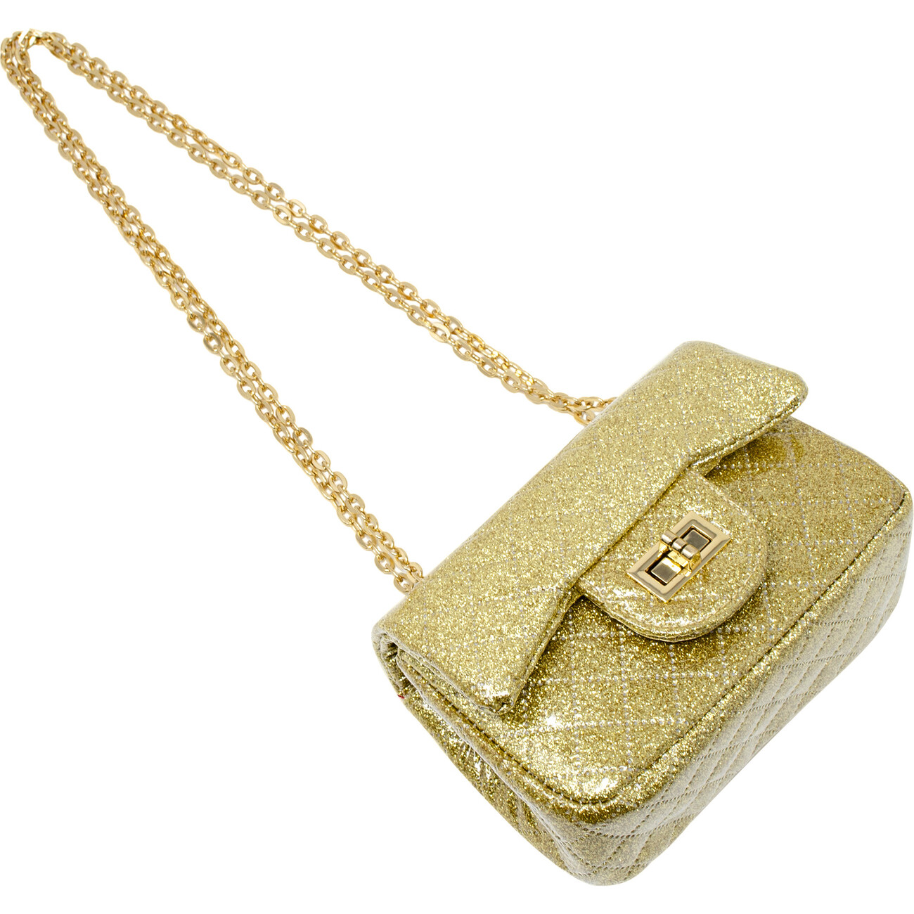 Classic Quilted Sparkle Mini Handbag, Gold - Zomi Gems Bags