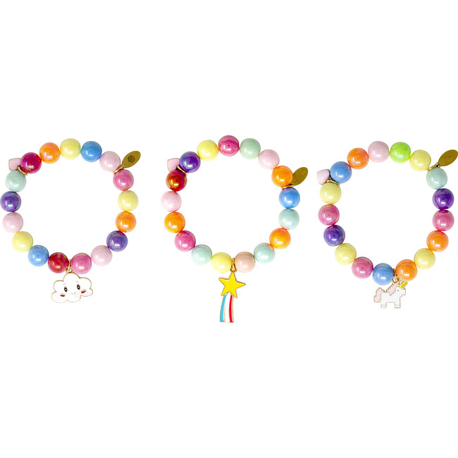 Bright Gum Ball Unicorn Bracelet Set, Multicolors (Set Of 3)