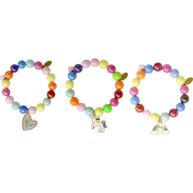 Bright Gum Ball Unicorn Bracelet Set, Rainbow (Set Of 3)