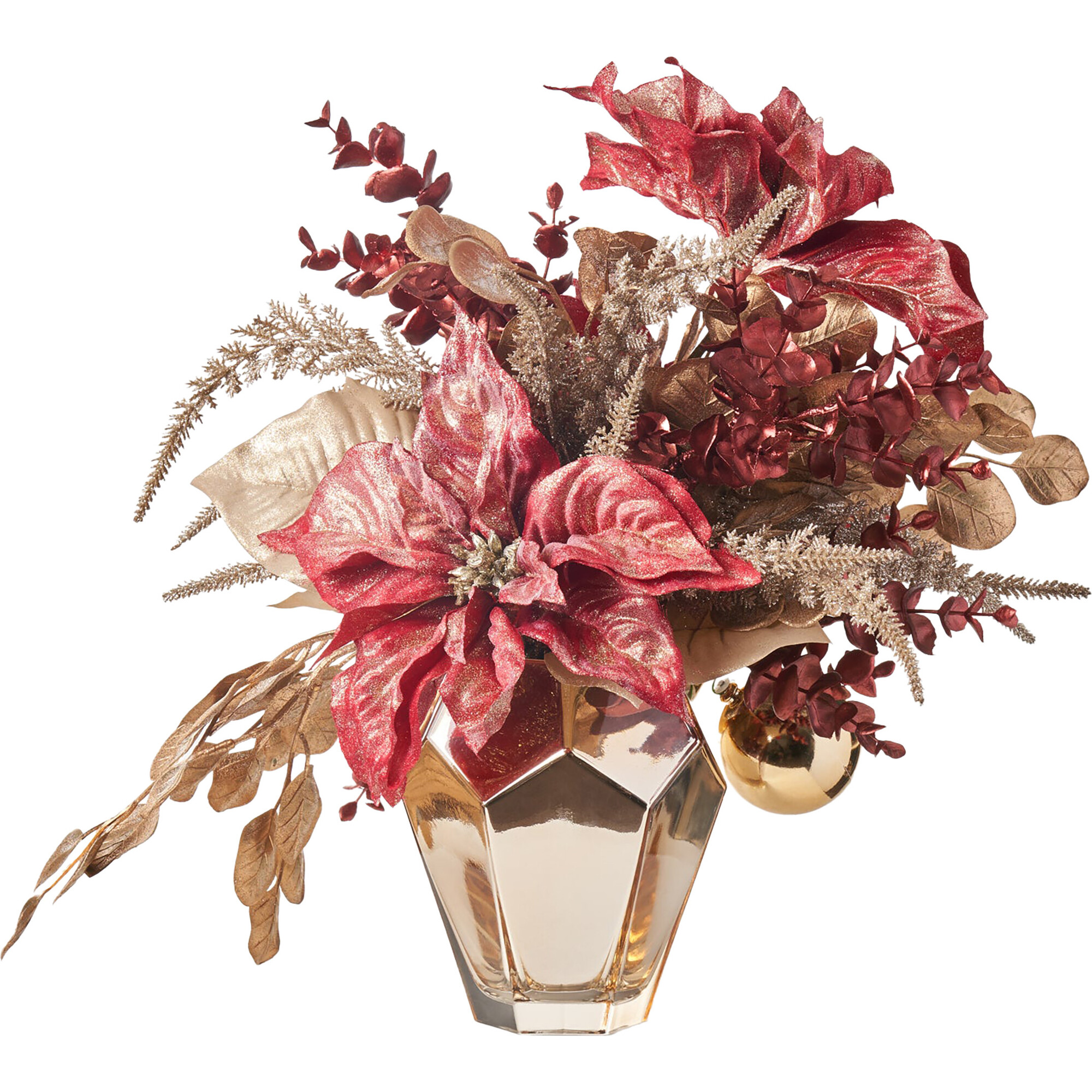 24 Karat Christmas Gold Dust Poinsettia & Ornament Centerpiece - Bouquets - 1