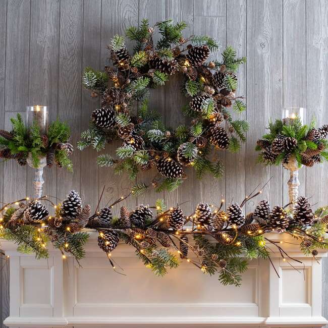 Snowy Norway Spruce & Pinecone Winter Garland - Garlands - 2