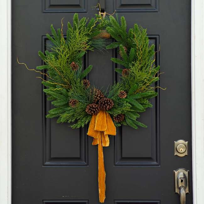 Evergreen Forest Mixed Greens & Pine Cone Holiday Wreath - Wreaths - 2