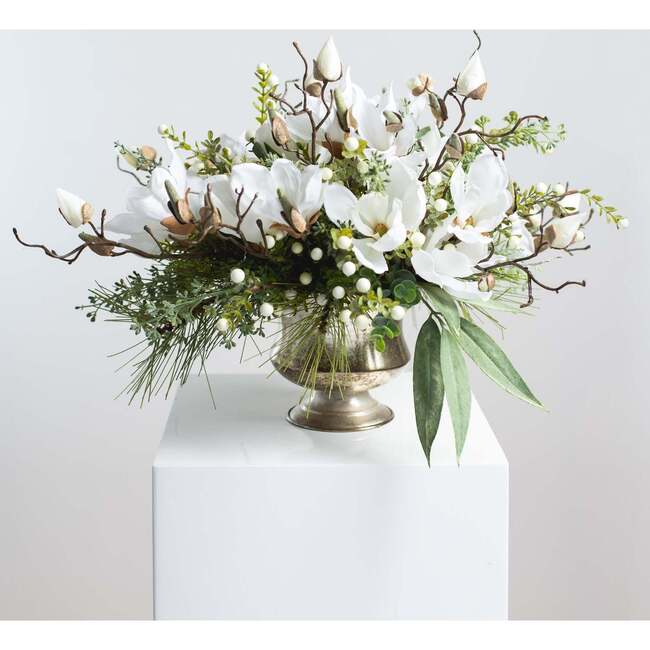 Winter White Magnolia, Pine & Snowberry Centerpiece - Bouquets - 4