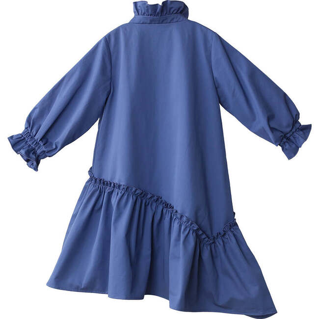 Kate Ruffled High Collar & Hem Midi Dress, Cerulean Blue - Dresses - 2