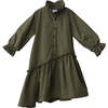 Kate Ruffled High Collar & Hem Midi Dress, Army Green - Dresses - 1 - thumbnail