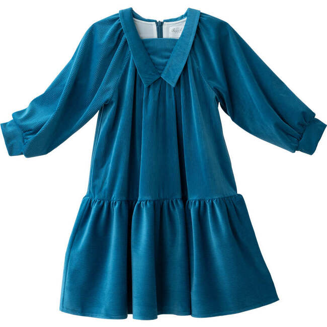 Isla Velvet Long Cuffed Sleeve Midi Dress, Blue Sapphire