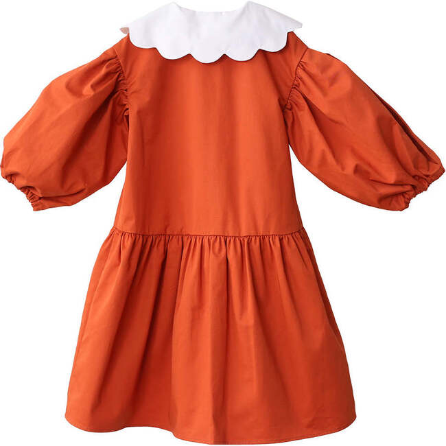 Selena Contrast Scalloped Collar Bow-Tie Midi Dress, Tangerine - Dresses - 2