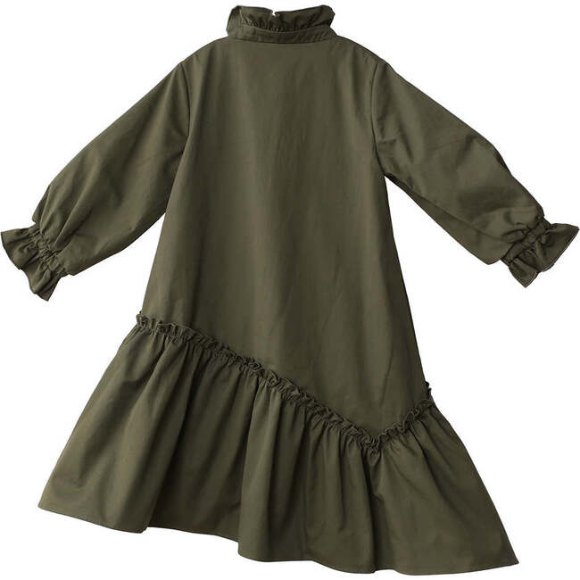 Kate Ruffled High Collar & Hem Midi Dress, Army Green - Dresses - 2