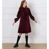 Lena Garnet Velvet Ruffle Collar Long Cuffed Sleeve Midi Dress, Red - Dresses - 3