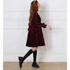 Lena Garnet Velvet Ruffle Collar Long Cuffed Sleeve Midi Dress, Red - Dresses - 4