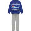 Shark Jacquard Holiday Sweater Set, Blue - Mixed Apparel Set - 1 - thumbnail