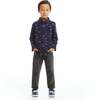 Soft Knit Holiday Sharks Button-Down Shirt, Navy & Black - Mixed Apparel Set - 2