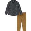 Infant Soft Knit Heather Charcoal Yeti Button-Down Set, Grey & Camel - Mixed Apparel Set - 1 - thumbnail