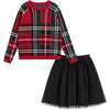 Plaid Sweater With Skirt Set, Red & Black - Mixed Apparel Set - 1 - thumbnail