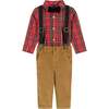 Infant Plaid Flannel Button-Down With Suspender Pant Set, Red & Camel - Mixed Apparel Set - 1 - thumbnail