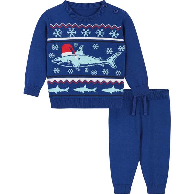 Infant Holiday Shark Jacquard Sweater Set, Blue
