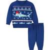 Infant Holiday Shark Jacquard Sweater Set, Blue - Mixed Apparel Set - 1 - thumbnail
