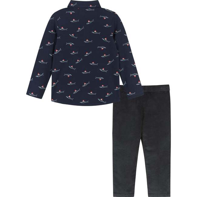 Infant Soft Knit Holiday Sharks Button-Down Set, Navy & Black - Mixed Apparel Set - 2