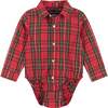 Infant Plaid Flannel Button-Down With Suspender Pant Set, Red & Camel - Mixed Apparel Set - 3