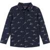 Soft Knit Holiday Sharks Button-Down Shirt, Navy & Black - Mixed Apparel Set - 5