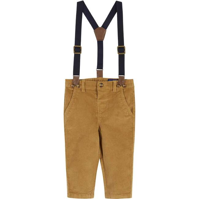 Infant Plaid Flannel Button-Down With Suspender Pant Set, Red & Camel - Mixed Apparel Set - 4