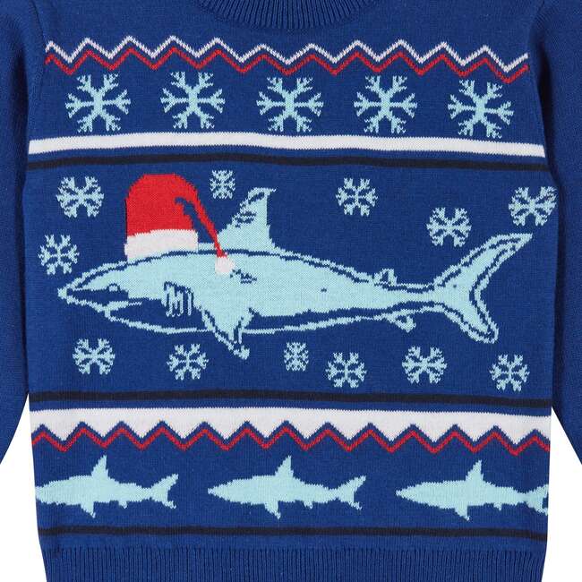 Infant Holiday Shark Jacquard Sweater Set, Blue - Mixed Apparel Set - 3