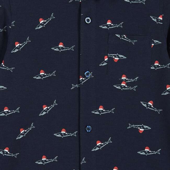 Soft Knit Holiday Sharks Button-Down Shirt, Navy & Black - Mixed Apparel Set - 7