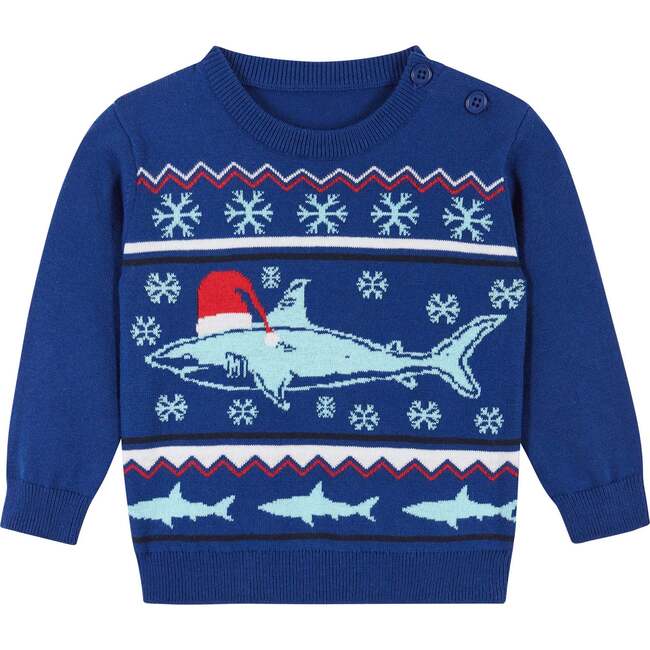 Infant Holiday Shark Jacquard Sweater Set, Blue - Mixed Apparel Set - 4