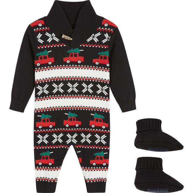 Infant Holiday Jacquard Sweater Romper & Socks Set, Black & Multicolors