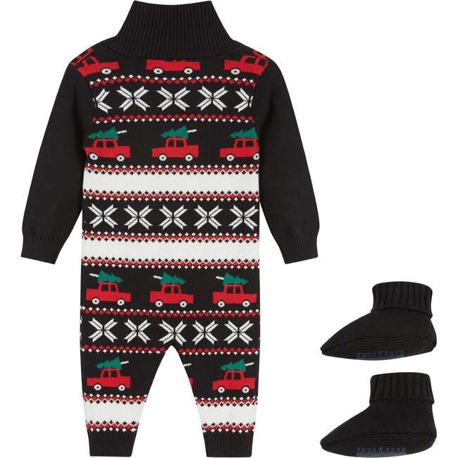 Infant Holiday Jacquard Sweater Romper & Socks Set, Black & Multicolors - Rompers - 2