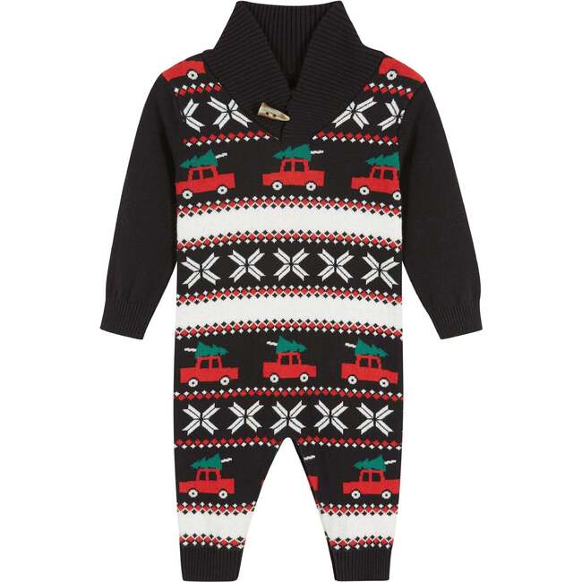 Infant Holiday Jacquard Sweater Romper & Socks Set, Black & Multicolors - Rompers - 3