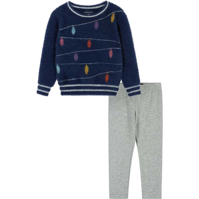 Holiday Party Sweater & Leggings Set, Navy & Grey