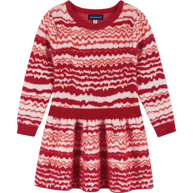 Candy Cane Knit Ribbed Waist Sweater Dress, Red