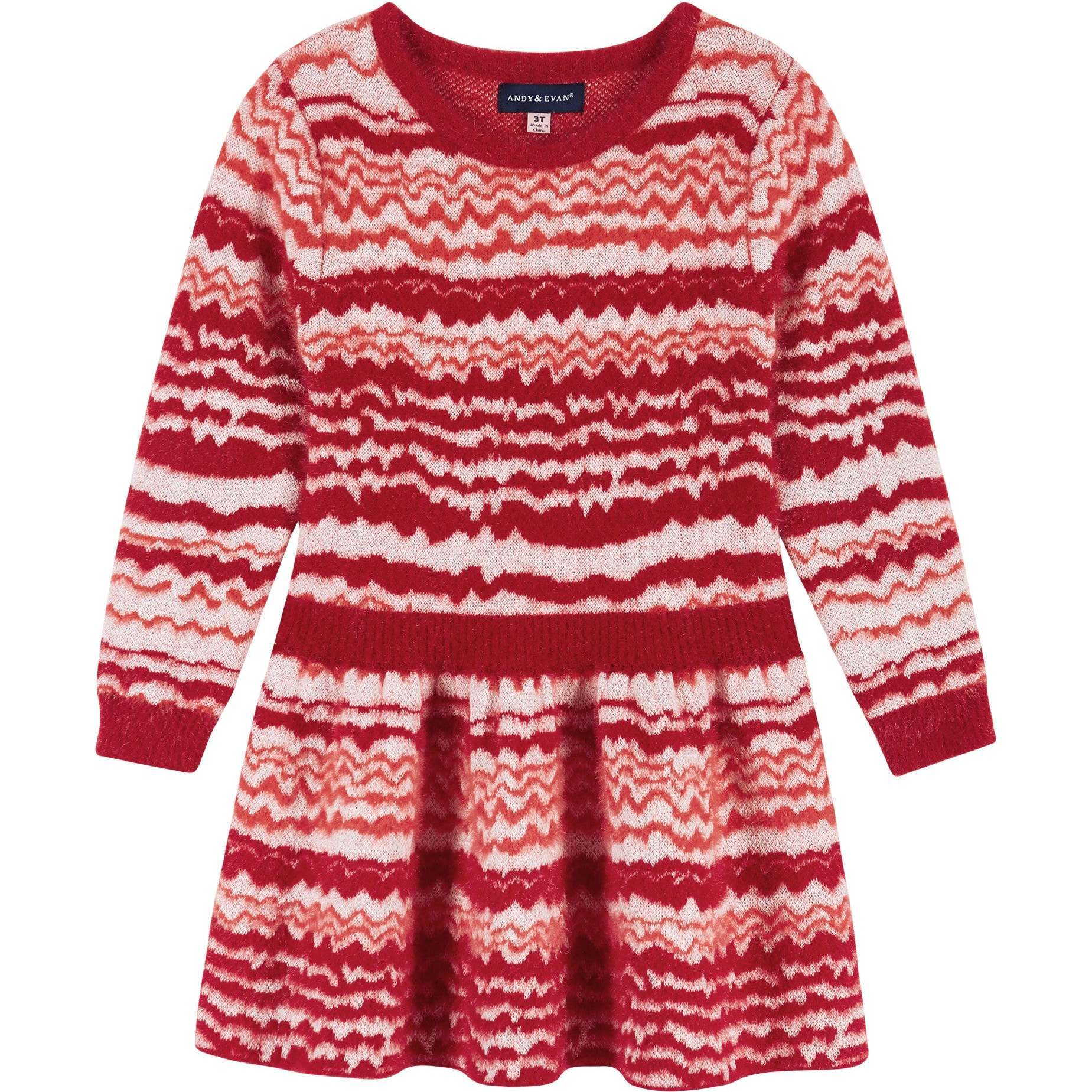 Candy Cane Knit Ribbed Waist Sweater Dress, Red - Dresses - 1