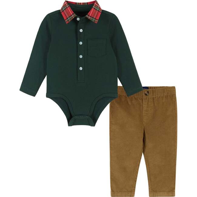 Hunter Holiday Polo Shirtzie & Pant Set, Green & Camel