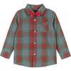 Holiday Plaid Button-Down Shirt With Bowtie, Grey & Red - Button Downs - 1 - thumbnail