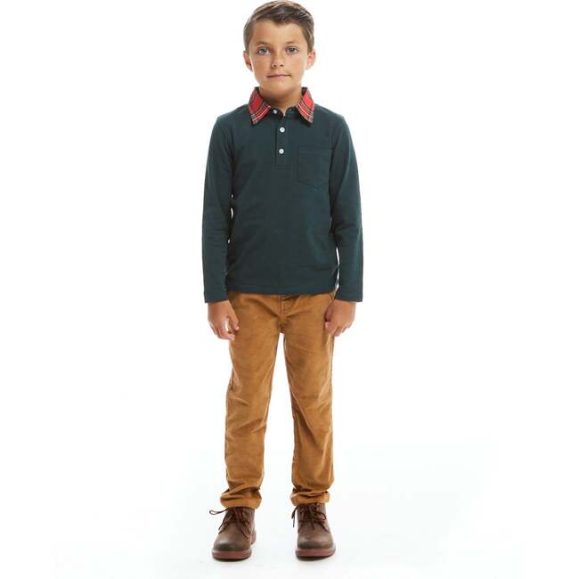 Hunter Holiday Contrast Collar Polo Shirt & Pant Set, Green & Camel